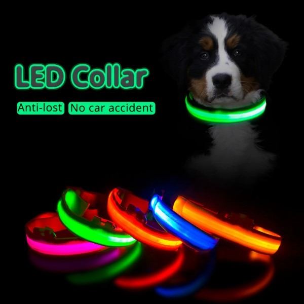 NEW SMALL GREEN LED & BLACK USB CHARGED PET COLLAR