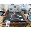 Image 1 : Wicker Basket w/Health O Meter Scale, Braham Boots Size 7 1/2