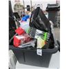 Image 1 : Tub Lot of VHS Tapes, Bobbleheads, Multicolored Laptop Case