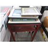 Image 2 : Wood Stand & Painted Red Side Table & Art