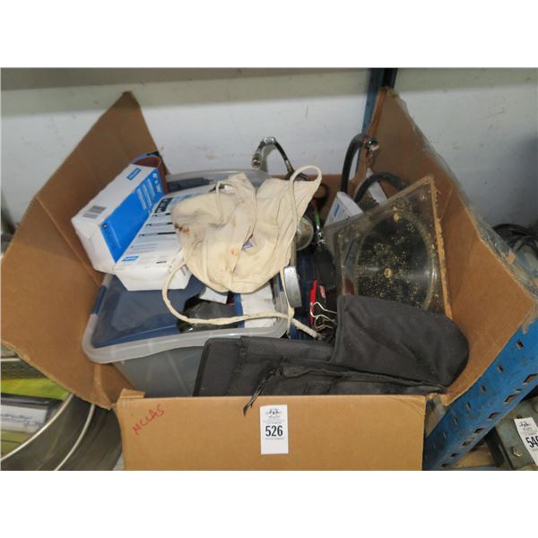 Box of Air Pump, Saw Blades, Heat Shrink Tubing, Abrasives