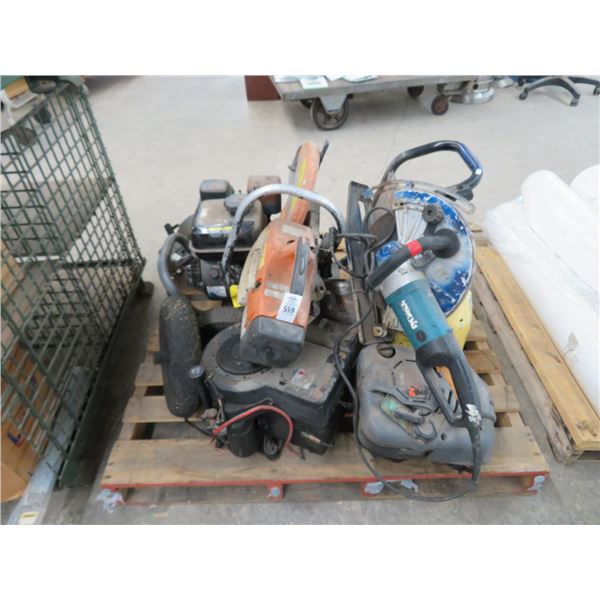 Pallet of Cut Off Saws (Nd. Rpr), Pressure Washer, Tanks & Motor