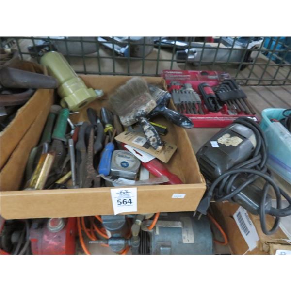 Shelf Lot of Asst. Tools, Husky Allen Key Set, Electric Power Drill