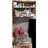 Image 1 : Contents of Shelf: Gas Cans, Fixtures, Fittings, Hose, Tools, Hardware, etc