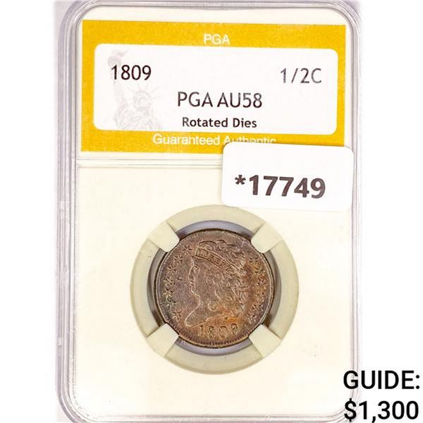 1809 Classic Head Half Cent PGA AU58 Rotated Dies
