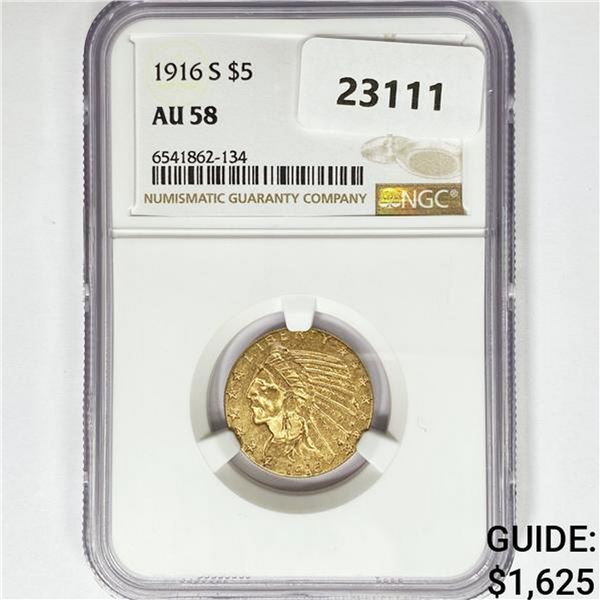 1916-S $5 Gold Half Eagle NGC AU58