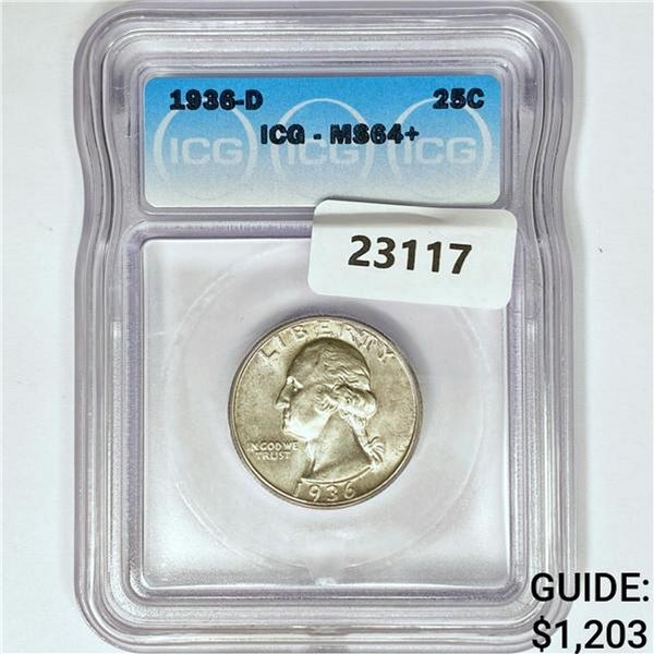 1936-D Washington Silver Quarter ICG MS64+