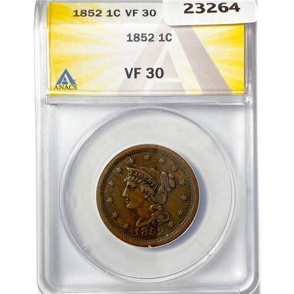 1852 Large Cent ANACS VF30