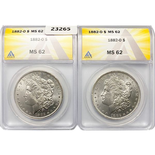 1882-O Set (2) Morgan Silver Dollar ANACS MS62