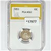 Image 1 : 1853 Seated Liberty Dime PGA MS63 Arrows