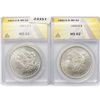 Image 1 : 1882-O Set (2) Morgan Silver Dollar ANACS MS62