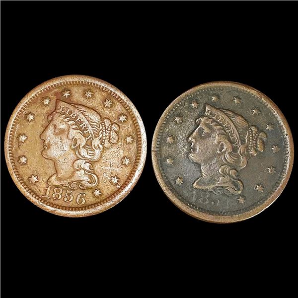 (2) 1850's Large Cents LIGHTLY CIRCULATED