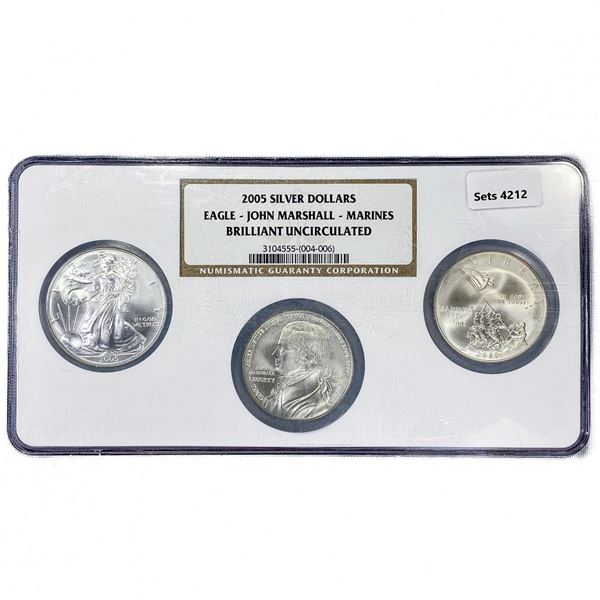 2005 1oz Silver Dollar Set (3 Coins) NGC BU