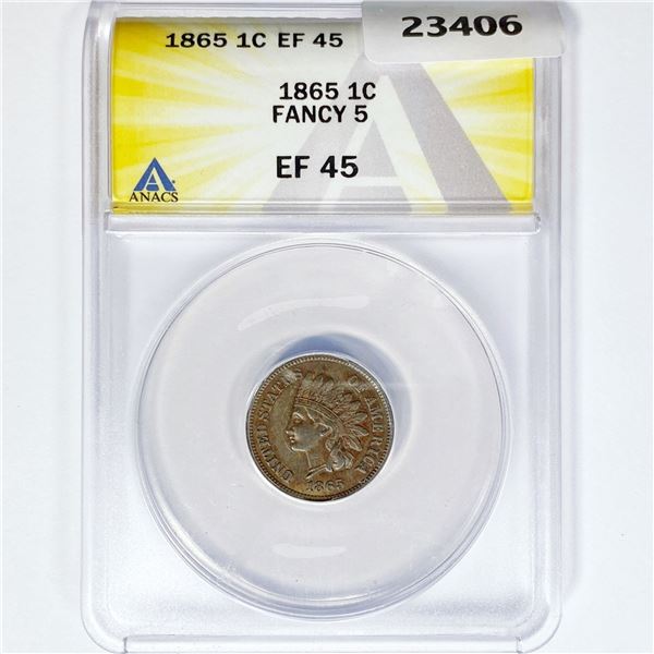 1865 Indian Head Cent ANACS EF45 Fancy 5