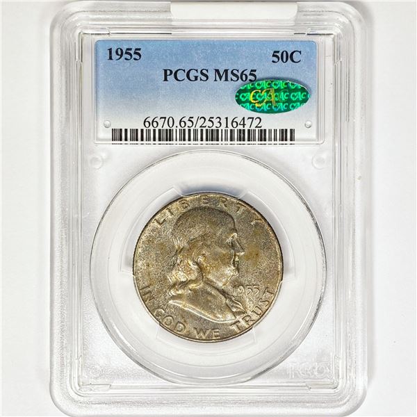 1955 CAC Franklin Half Dollar PCGS MS65