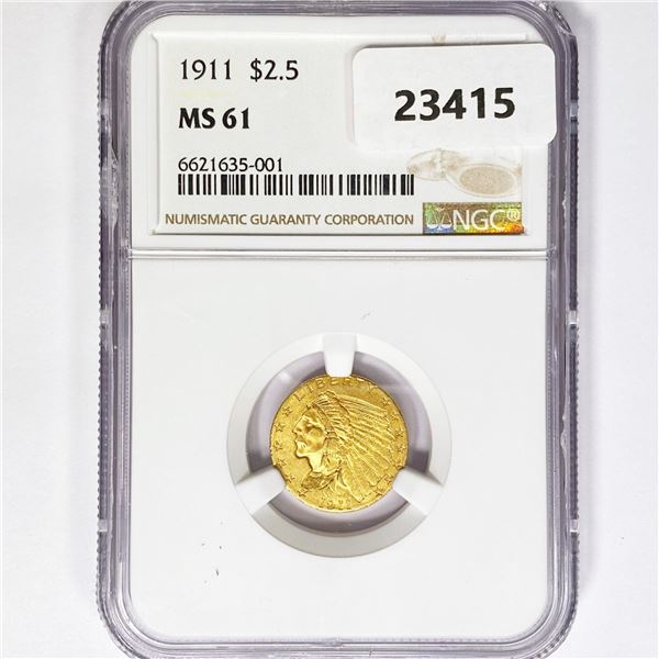 1911 $2.50 Gold Quarter Eagle NGC MS61