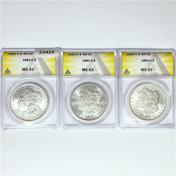 1882-O Set (3) Morgan Silver Dollar ANACS MS62