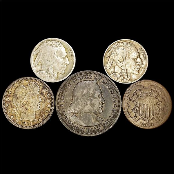 (5) Misc Coins (1864, 1893, 1914, 1916-D, 1919) N