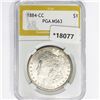 Image 1 : 1884-CC Morgan Silver Dollar PGA MS63