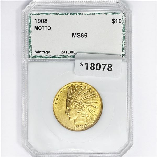 1908 $10 Gold Eagle PCI MS66 Motto