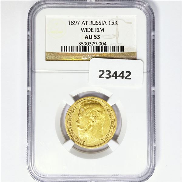 1897 AT 15R .37oz Russia Gold NGC AU53 Wide Rim