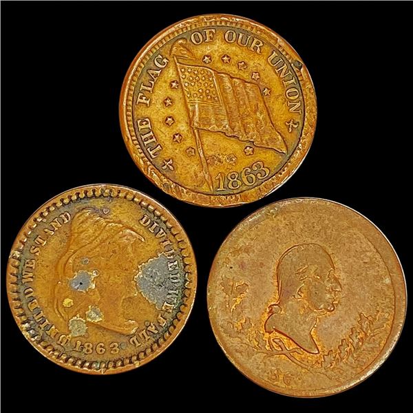 (3) 1863 Civil War Tokens NICELY CIRCULATED