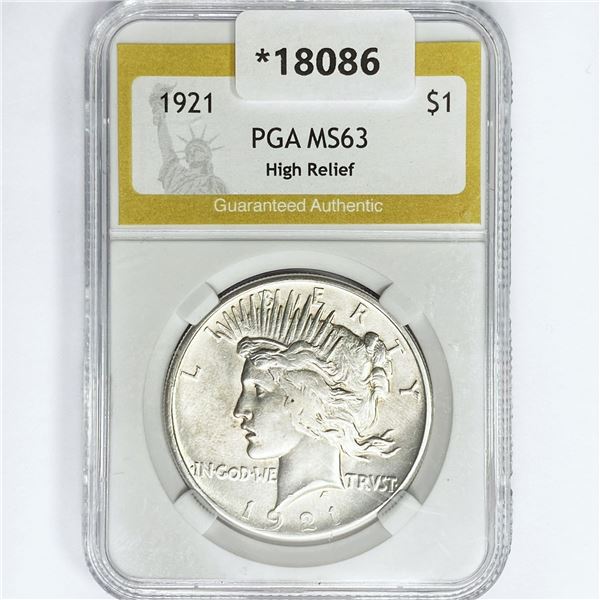 1921 Silver Peace Dollar PGA MS63+ High Relief
