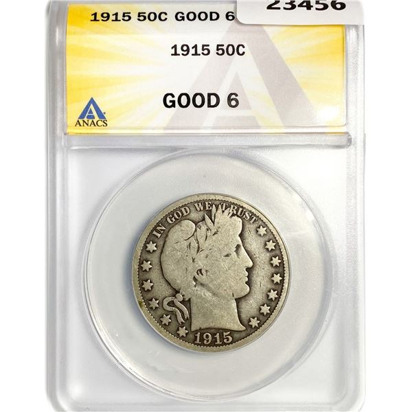 1915 Barber Half Dollar ANACS GOOD 6