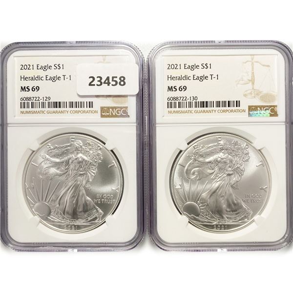 2021 Set (2) American Silver Eagles NGC MS69 T-1