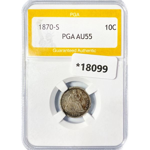 1870-S Seated Liberty Dime PGA AU55