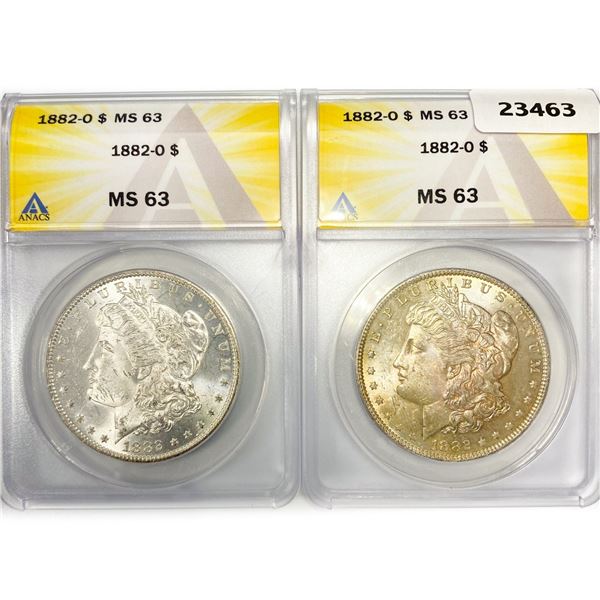 1882-O Set (2) Morgan Dollars ANACS MS63