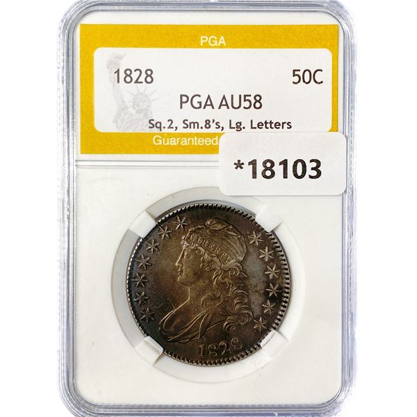 1828 Capped Bust Half Dollar PGA AU58 Sq 2, Sm