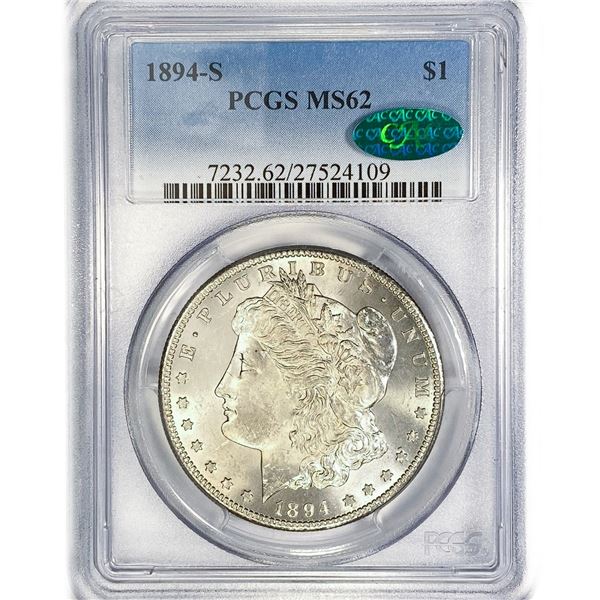 1894-S CAC Morgan Silver Dollar PCGS MS62