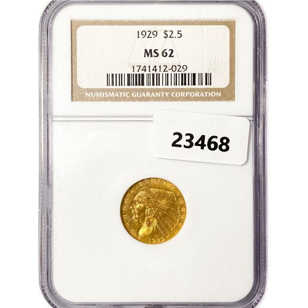 1929 $2.50 Gold Quarter Eagle NGC MS62
