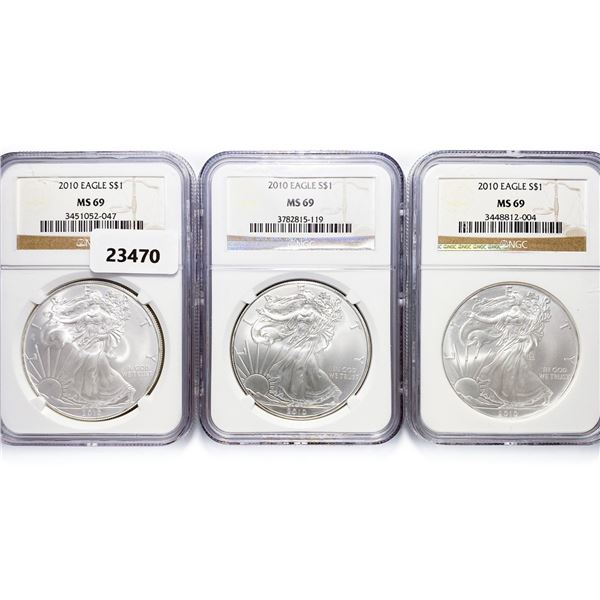 2010 Set (3) American Silver Eagles NGC MS69
