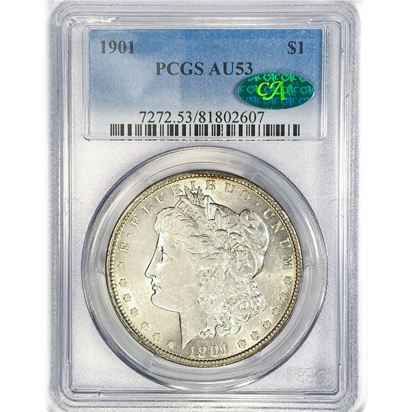 1901 CAC Morgan Silver Dollar PCGS AU53