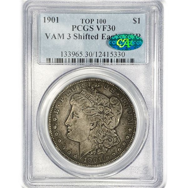 1901 CAC Morgan Silver Dollar PCGS VF30 VAM-3