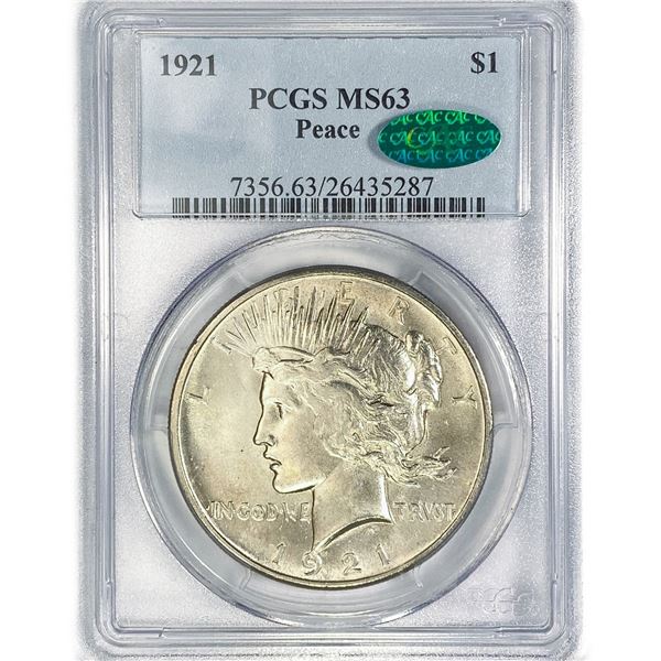 1921 CAC Silver Peace Dollar PCGS MS63