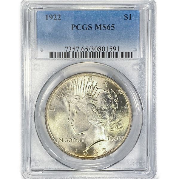1922 Silver Peace Dollar PCGS MS65