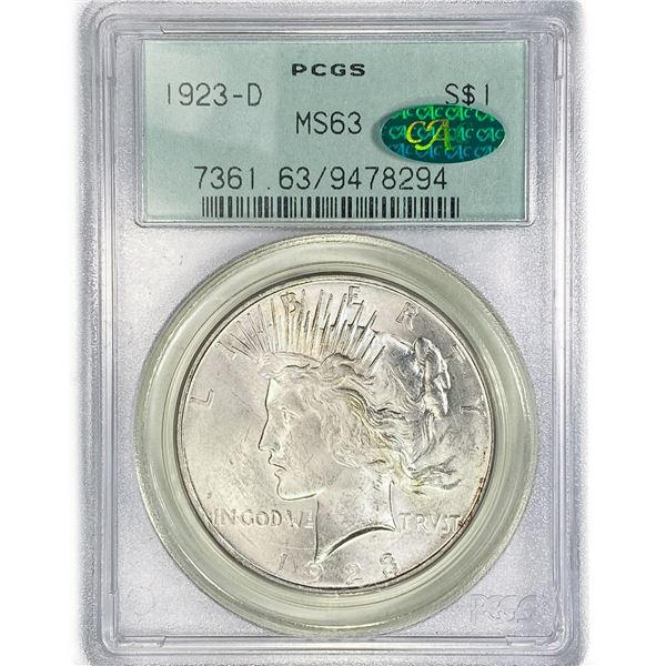 1923-D CAC Silver Peace Dollar PCGS MS63