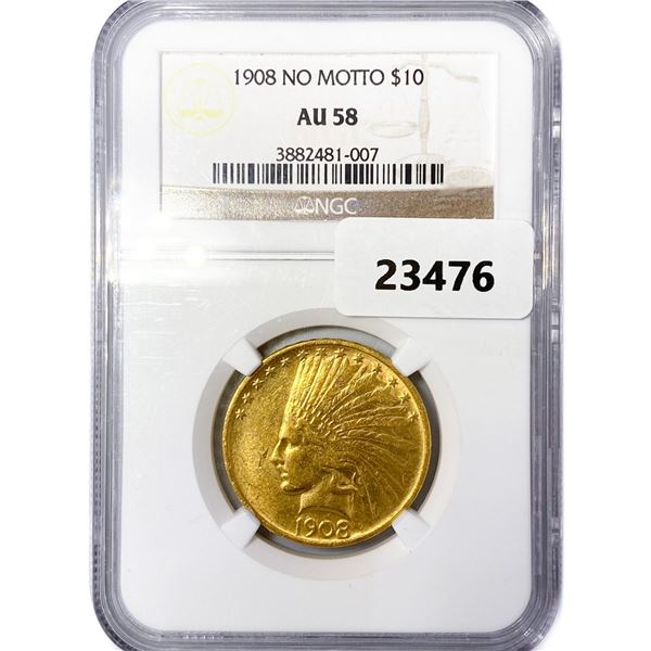 1908 $10 Gold Eagle NGC AU58 No Motto