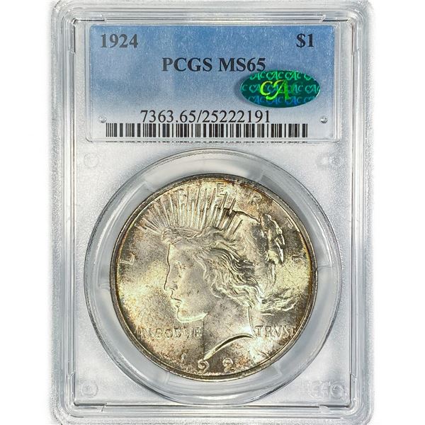 1924 CAC Silver Peace Dollar PCGS MS65
