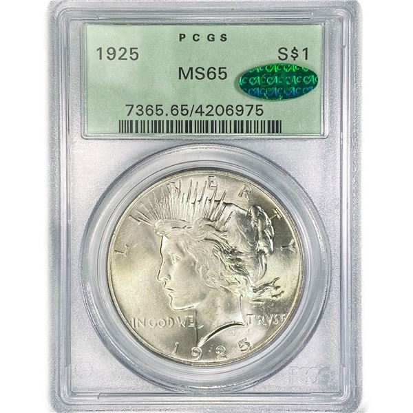 1925 CAC Silver Peace Dollar PCGS MS65