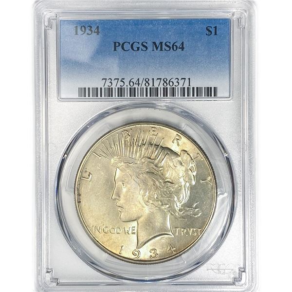 1934 Silver Peace Dollar PCGS MS64