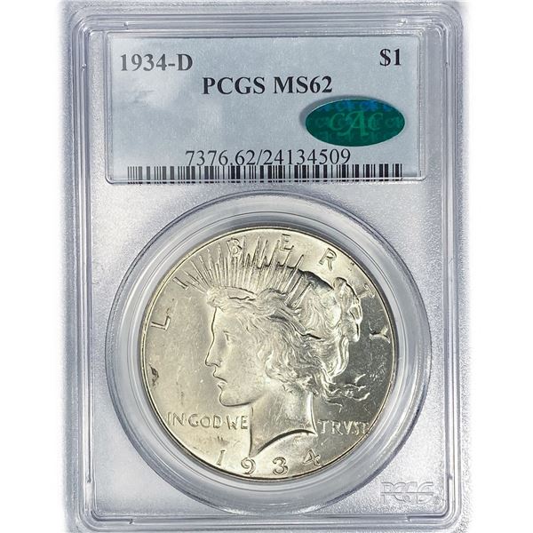 1924-D CAC Silver Peace Dollar PCGS MS62