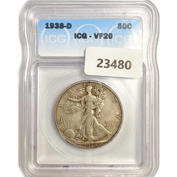 1938-D Walking Liberty Half Dollar ICG VF20