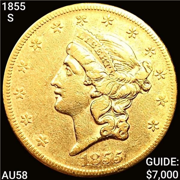 1855-S $20 Gold Double Eagle CHOICE AU