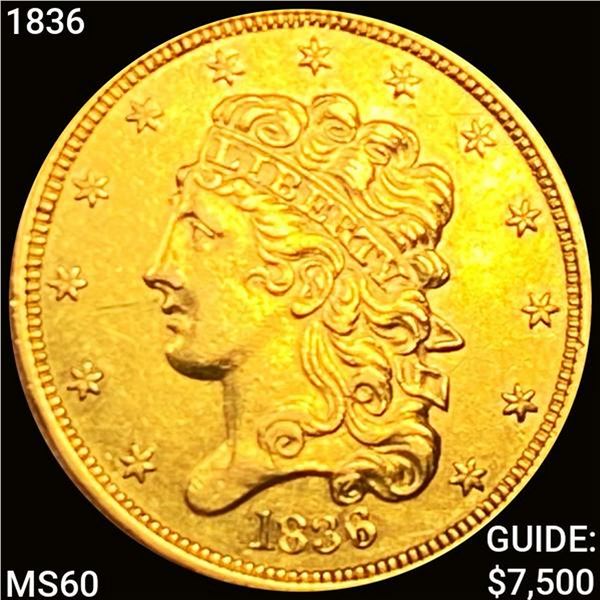 1836 $5 Gold Half Eagle UNCIRCULATED