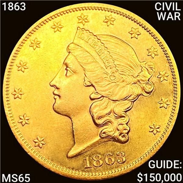 1863 CIVIL WAR $20 Gold Double Eagle GEM BU