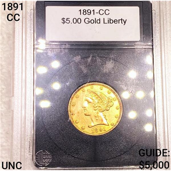 1891-CC $5 Gold Half Eagle UNCIRCULATED